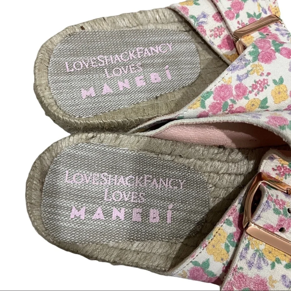 Manebi x LoveShackFancy Size 36 Floral Slide Platform Sandals Buckle